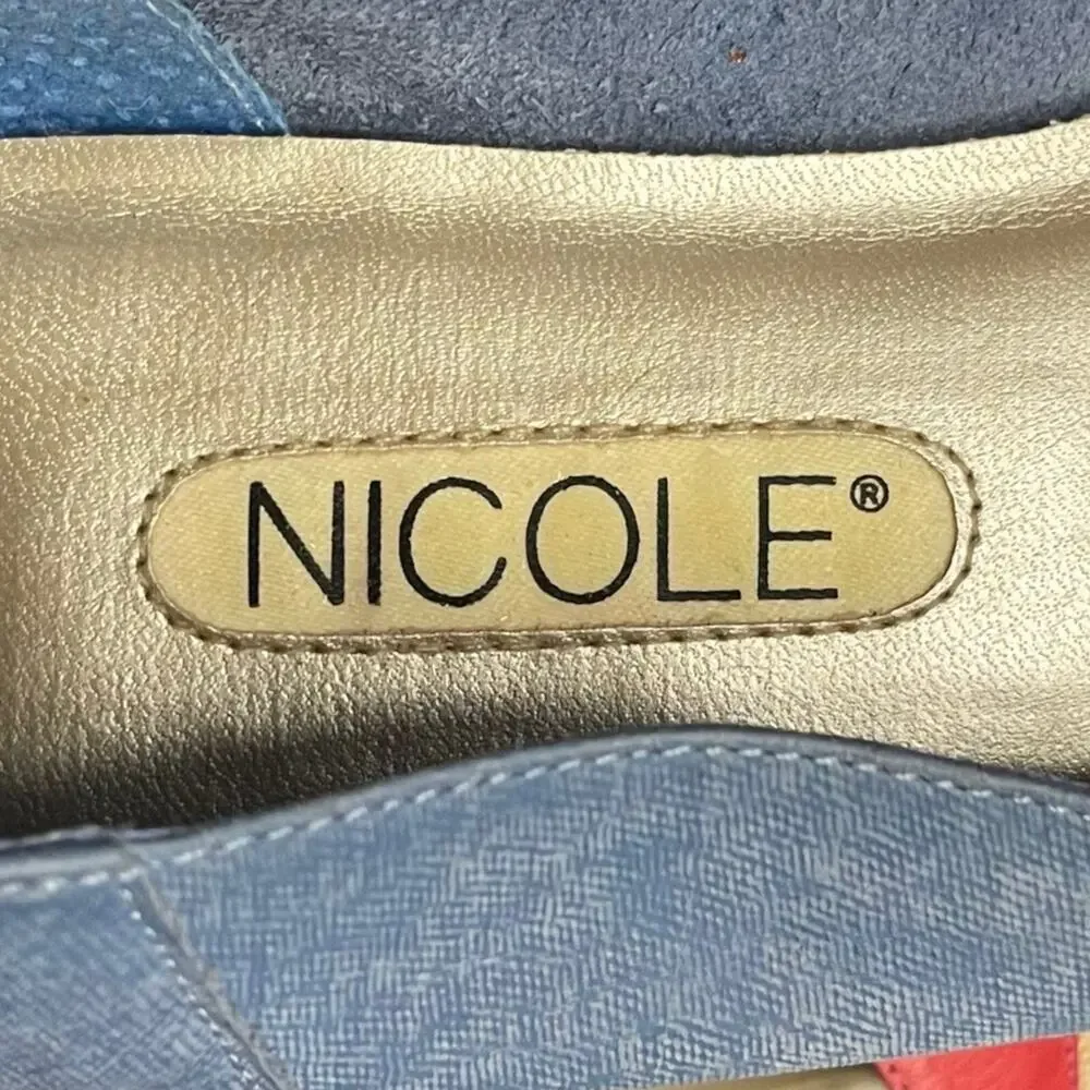 Vintage Nicole Taylor Geometric Colorblock Flats Womens 8 M Blue 80s Y2K Loafers